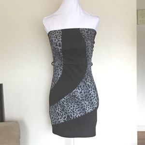 Codigo Bodycon Strapless Dress Blk & Gray Leopard
